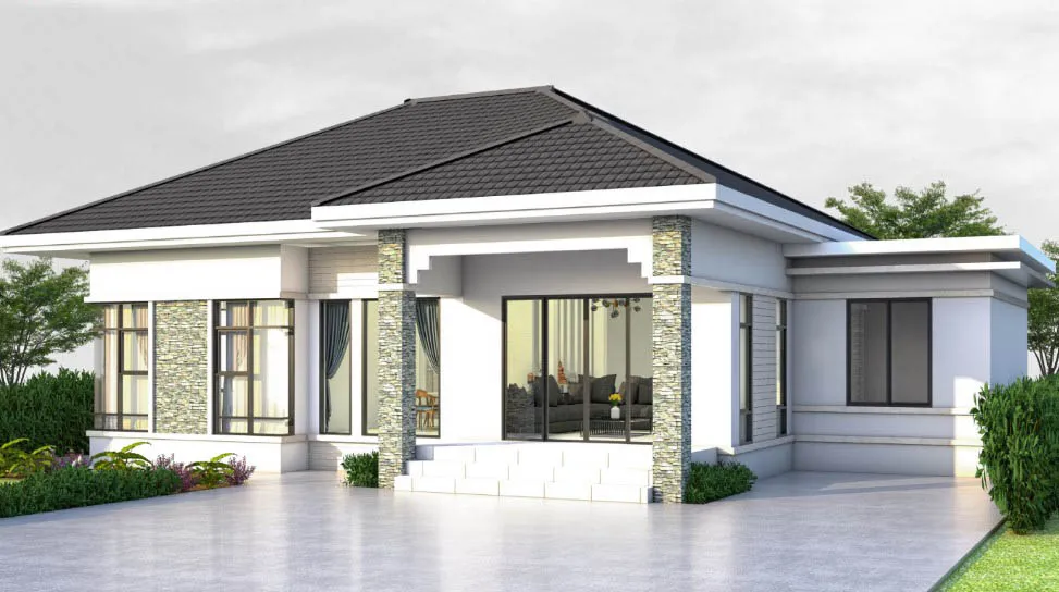 Thiết kế nhà cấp 4 mái nhật lợp tôn sóng ngói