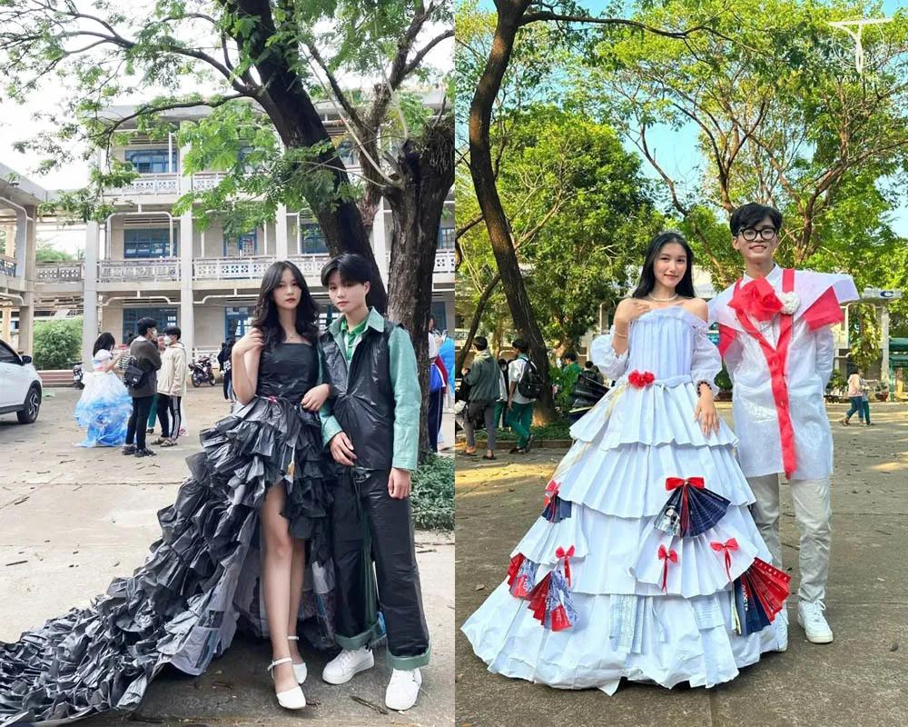 Các bạn trẻ trong một cuộc thi trang phục tái chế tại Việt Nam