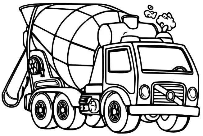 Xe trộn bê tông nổi bật trong tranh tô màu