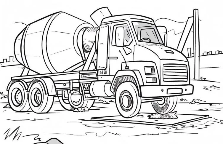 Tranh tô màu xe trộn bê tông sống động công trường