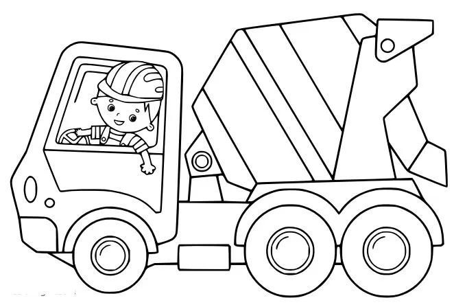 Tranh tô màu xe trộn bê tông cho bé