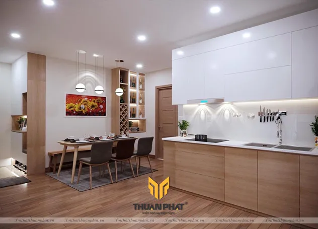 Tủ bếp nhựa Acrylic AC74 màu vân gỗ sáng cho không gian nội thất hiện đại