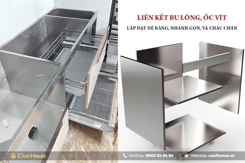 Cấu tạo thùng tủ bếp inox 304 xước mờ hairline đạt chuẩn chất lượng 2026