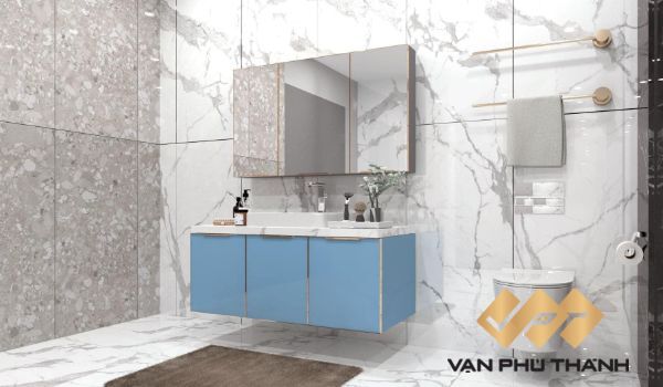 Tủ chậu lavabo sử dụng chất liệu tương tự cánh kính tủ bếp