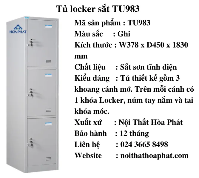 Tủ locker sắt 3 ngăn TU983