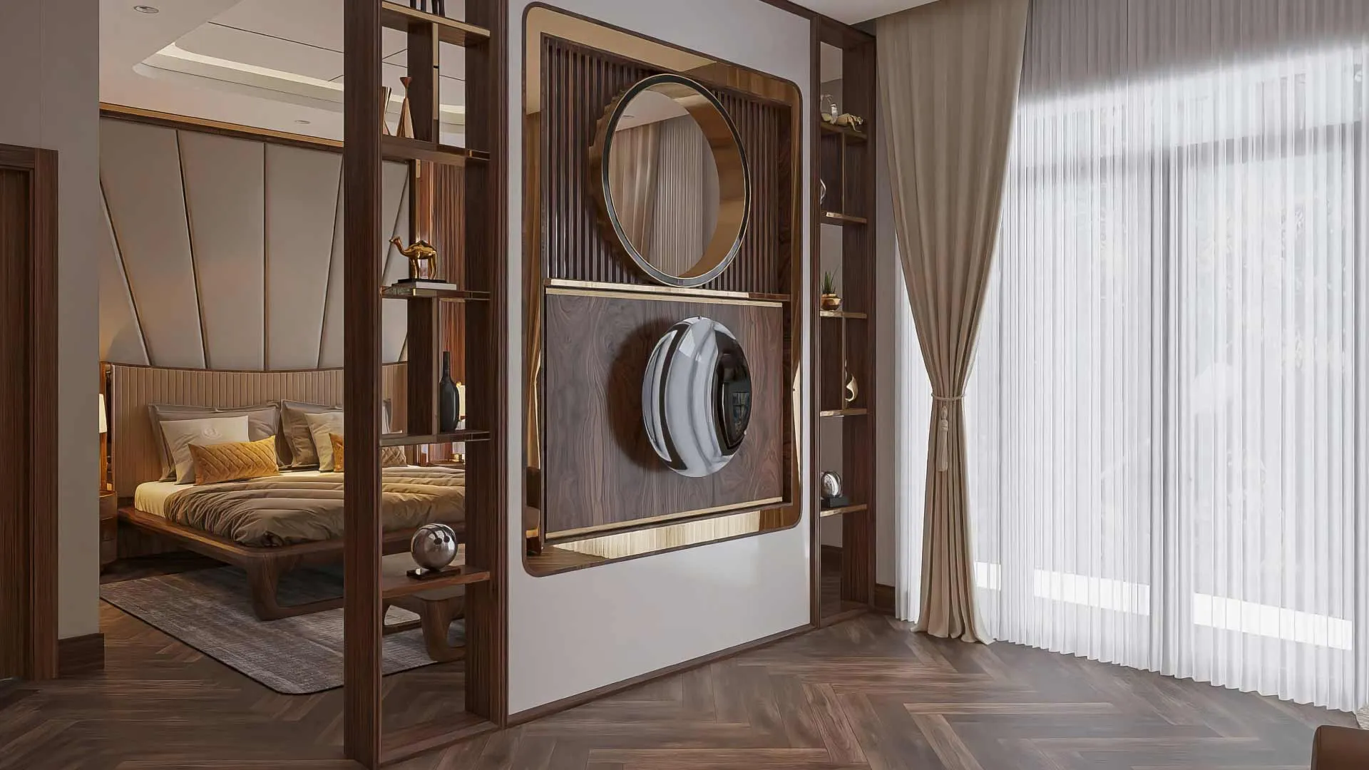 vách ngăn phòng ngủ bằng gỗ công nghiệp