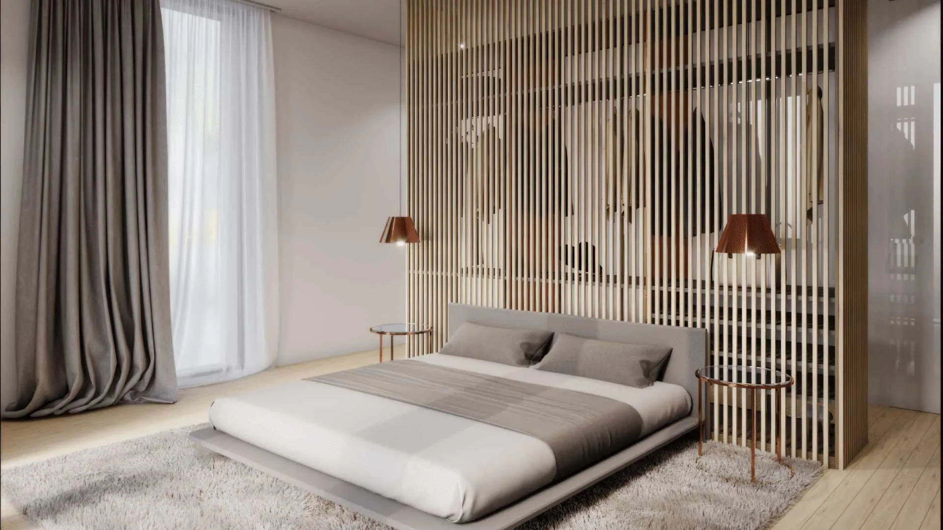 vách ngăn phòng ngủ gỗ công nghiệp