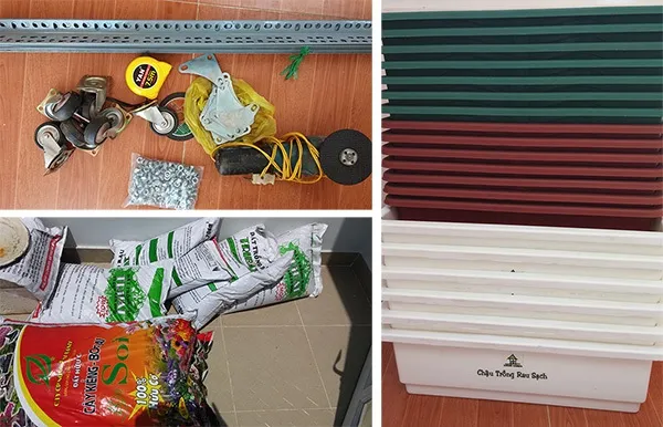 Nguyên vật liệu cần thiết để làm kệ trồng rau sắt V lỗ