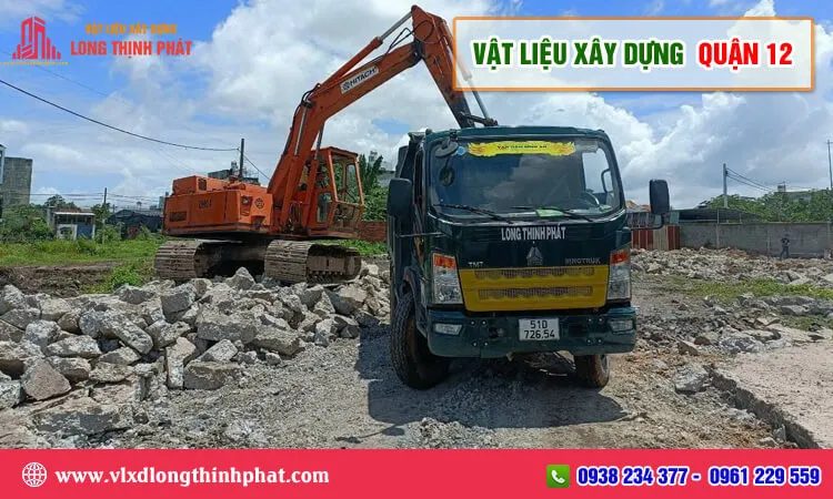 Kho vật liệu xây dựng Long Thịnh Phát tại quận 12 với đầy đủ các loại cát, đá, xi măng, thép