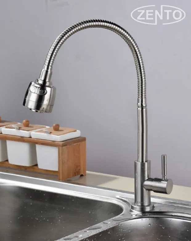 Vòi nước rửa chén đơn inox 304 Zento SUS4639 thiết kế cần uốn linh hoạt