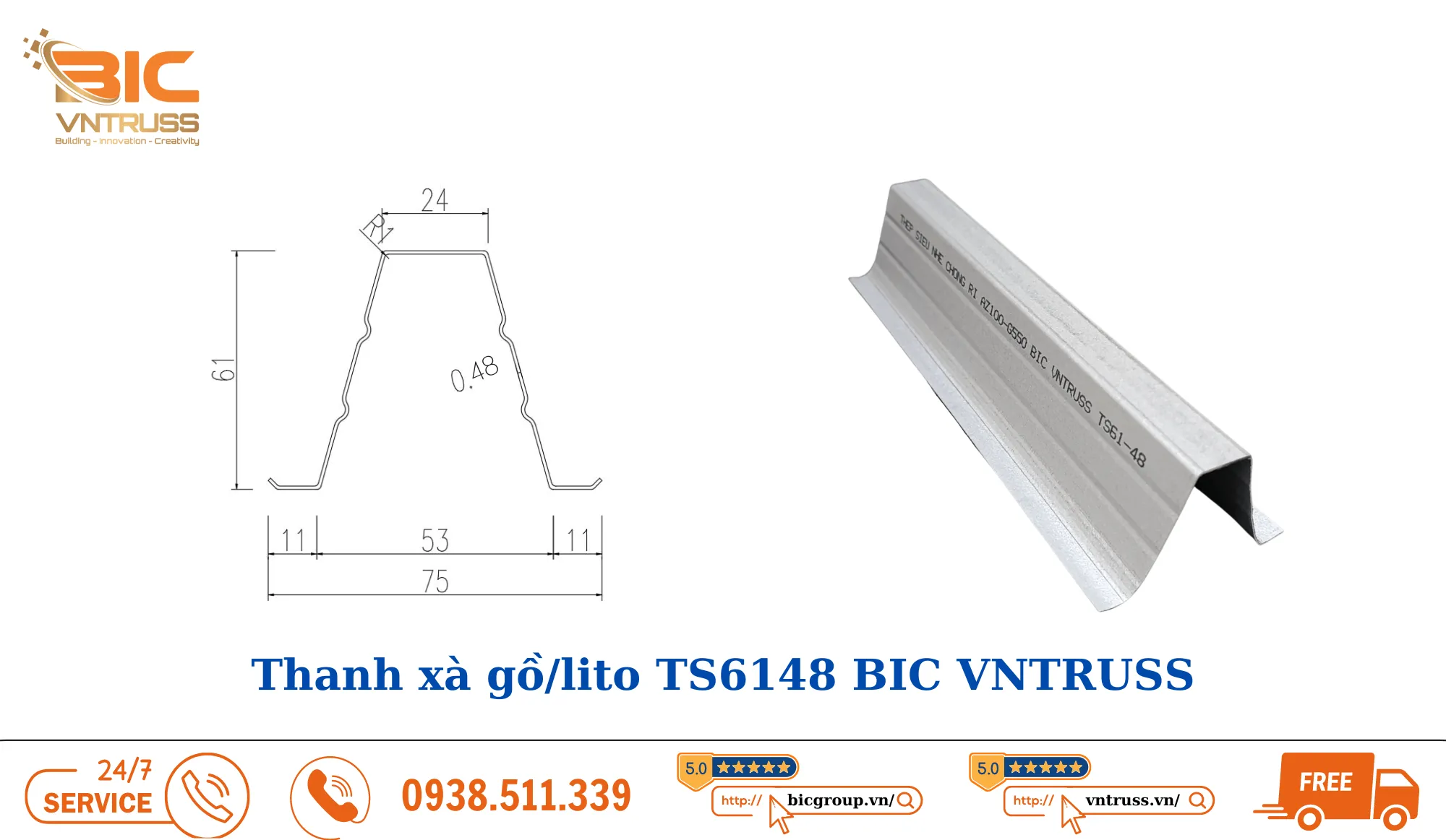 Xà gồ thép nhẹ TS6148 thương hiệu Bic Vntruss