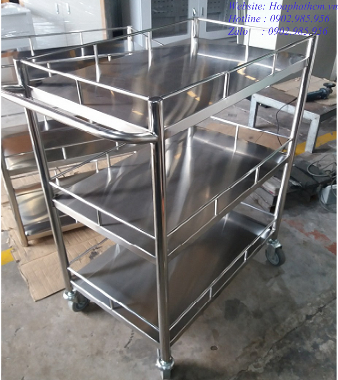 Xe Đẩy Inox 2 Tầng Và Khay Cơm Inox Hòa Phát Chất Lượng Cao