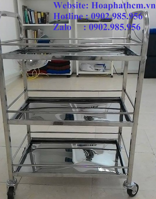 Xe Đẩy Inox 2 Tầng Và Khay Cơm Inox Hòa Phát Chất Lượng Cao